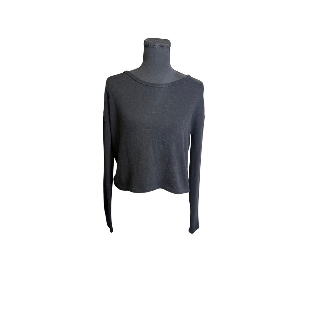 Brandy Melville Top One Size Black Cropped Long Sleeve Coquette Balletcore Y2K